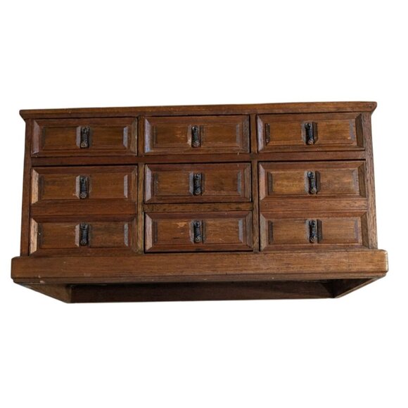 Vintage Mele Wooden Jewelry Box trinket 9 Drawers Lined Japan